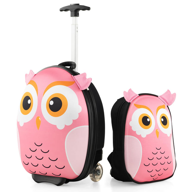 BABY JOY 2 Pcs Kids Luggage Set, 16" Kids Rolling Suitcase w/ 12" Backpack