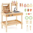 Costzon Kids Grill Playset, Wooden Kids BBQ Grill Playset with Play Food（With Shelf）