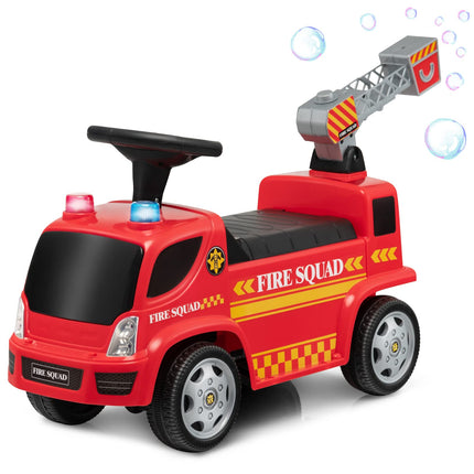 Costzon Kids Ride On Fire Truck, Ride On Push Car with Ladder Bubble Maker, Foot-to-Floor Sliding Car for Toddlers