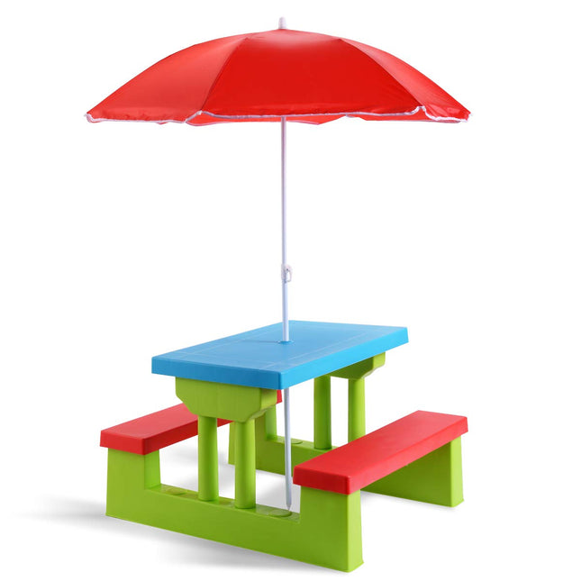 Costzon Kids Picnic Table, Indoor & Outdoor Plastic Table and Bench with Removable Umbrella