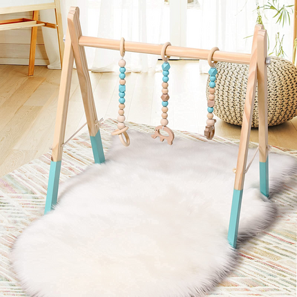 BABY JOY Portable Wooden Baby Gym, Foldable Baby Play Gym Frame, Baby Exercise Activity Gym Hanging Bar