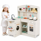 Costzon Wooden Play Kitchen for Kids w/Lights & Sounds | Interactive Pretend Kids Kitchen Playset
