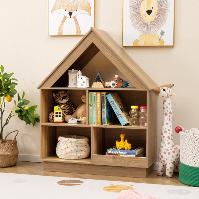 Costzon Kids Dollhouse Bookshelf 3-Tier Wooden Open Bookcase for Toys and Books
