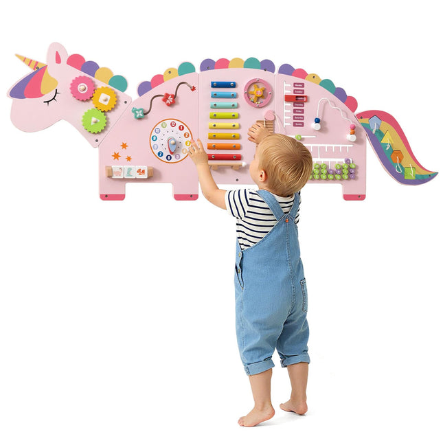 Costzon Unicorn Activity Wall Busy Board Wall-Mounted Toddler Learning Activity Center