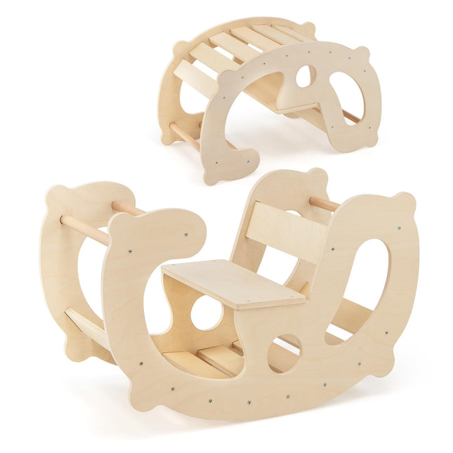 Costzon Wooden Arch Rocker, 2-in-1 Montessori Rocking Toys for Toddlers with Easy-Grip Handles