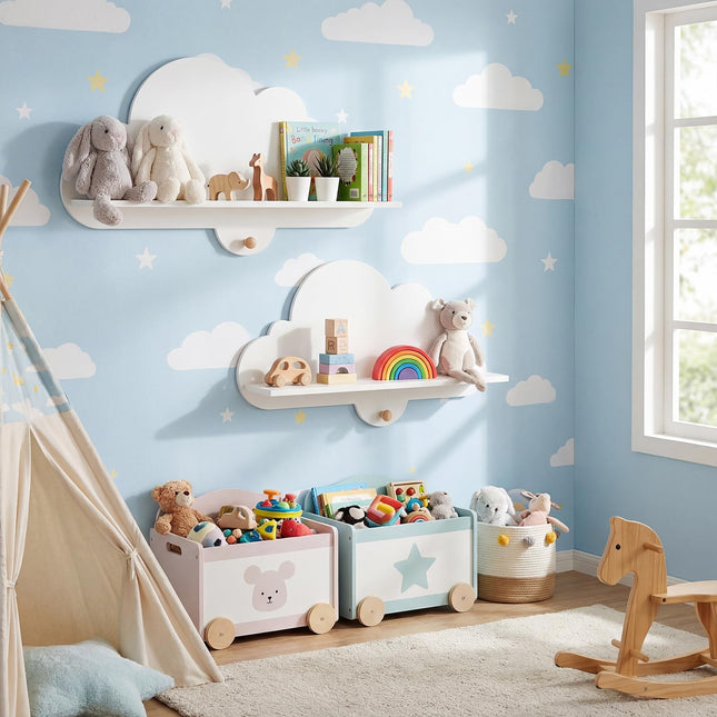 Costzon 2 Pieces Floating Cloud Shelves | Cute Corner Bookshelves for Nursery Playroom