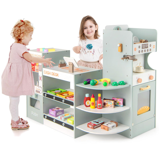 Costzon Kids Grocery Store Playset, Wooden Play Store with Checkout Counter