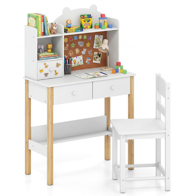 Costzon Kids Desk and Chair Set Wooden Study Writing Table