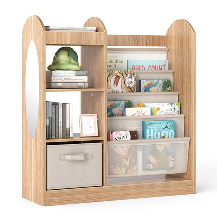 Costzon Kids Bookshelf with Full-Length Mirror Toy Storage Organizer