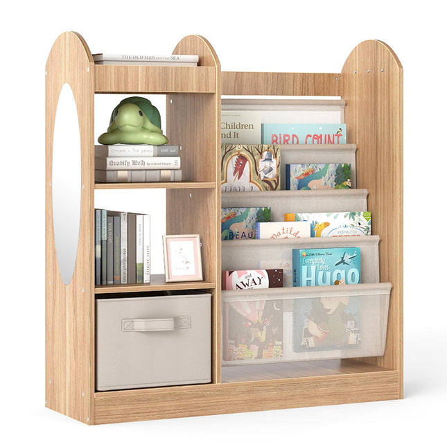 Costzon Kids Bookshelf with Full-Length Mirror Toy Storage Organizer