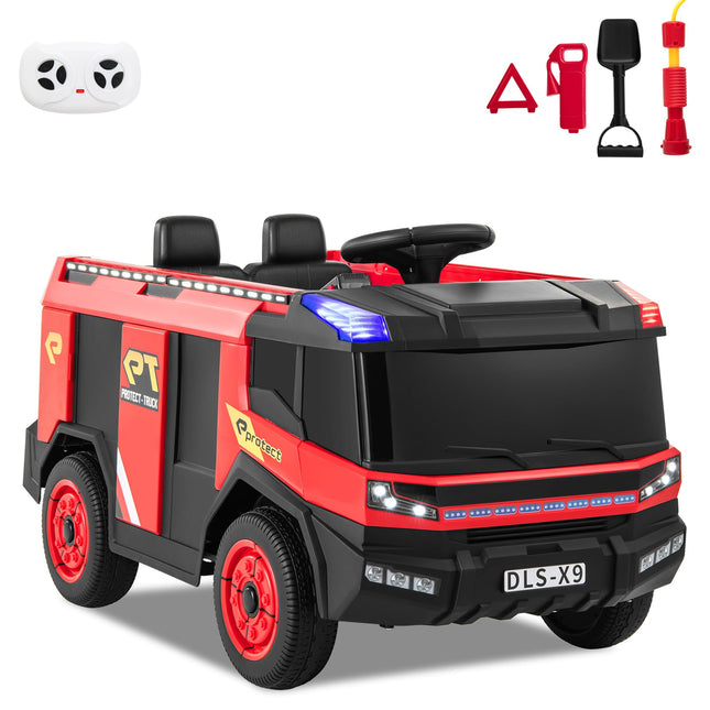 Costzon Kids Ride on Fire Truck, 2-Seater Kids Electric Vehicle Ride on Toy w/Remote Control