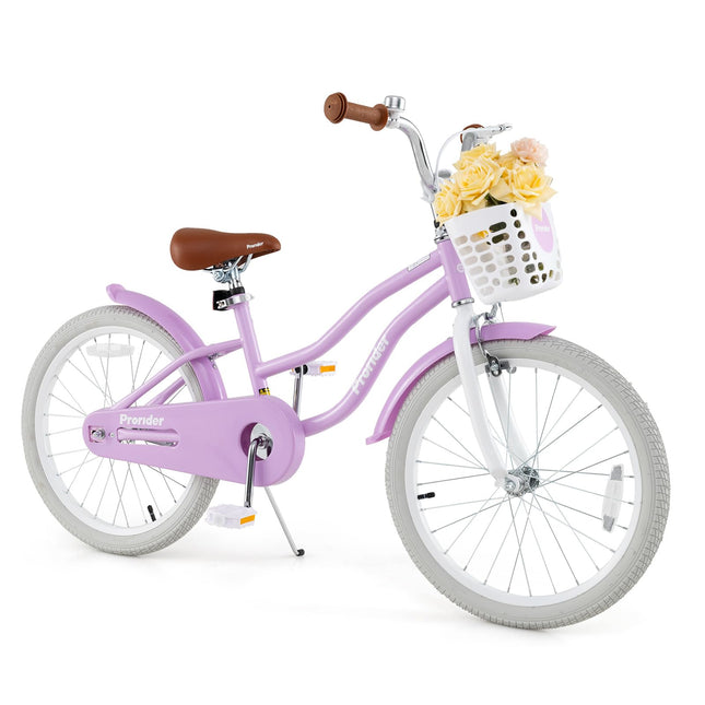 BABY JOY Kids Bike, 20 Inch Boys Girls Bike w/Adjustable Seat, Removable Basket, Handbrake & Coaster Brake, Kickstand