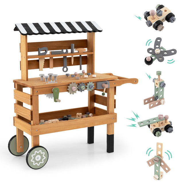 Costzon Kids 2-in-1 Wooden Kids Workbench w/Play Tools Set