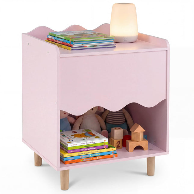 Costzon Nightstand Scalloped Children Wooden End Table