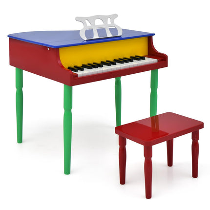 Costzon Classical Kids Piano, 30 Keys Wood Toy Grand Piano with Music Stand and Bench