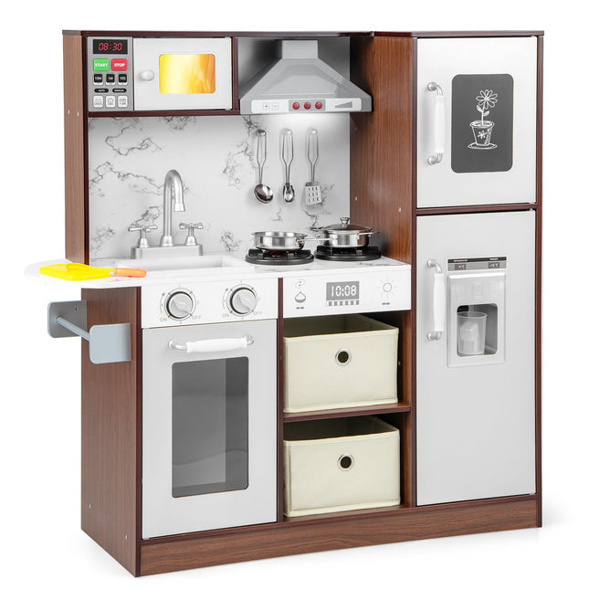 Wooden Pretend Cooking Kitchen Toy with Realisic Sounds & Light - Costzon