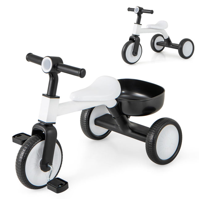 BABY JOY Toddler Tricycle, 2-in-1 Kids Tricycle Auxiliary Balance Bike with Carbon Steel Frame