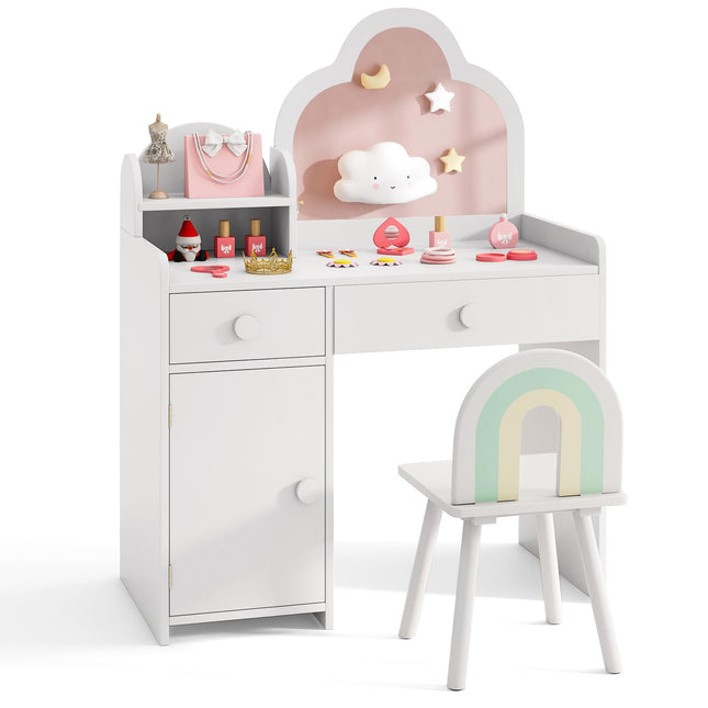 Costzon Kids Vanity, 2 in 1 Girls Vanity Set with Mirror