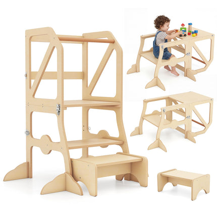 Costzon Multifunctional Kids Kitchen Step Stool with Removable Safety Bar & Fixing Buckles