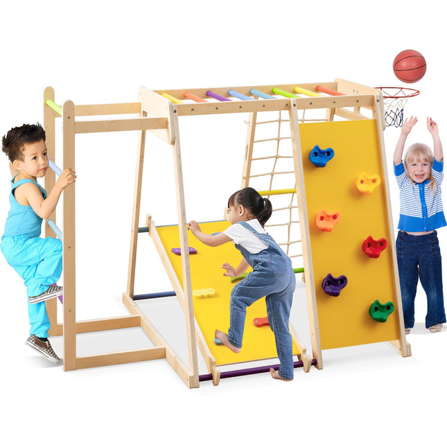 Costzon Indoor 6-in-1 Kids Montessori Jungle Gym with Baby Slide