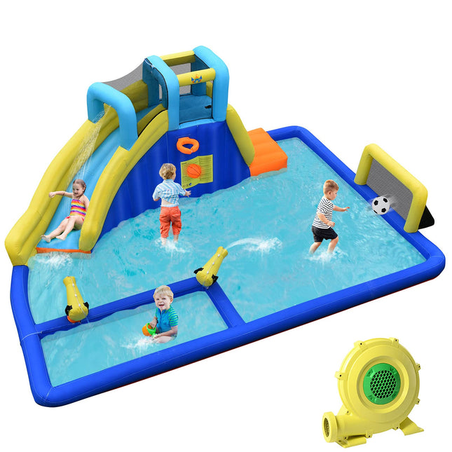 Costzon Inflatable Water Slide 7-in-1 Giant Waterslide Park for Outdoor Fun with Water Soccer Splash Pool 735w Blower