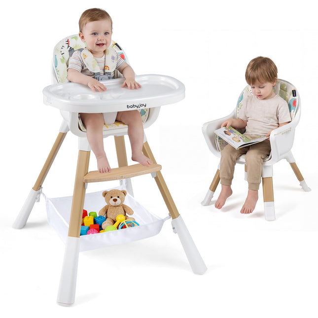 4-in-1 Convertible Highchair Adjustable Legs Double Removable Tray