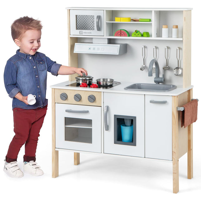 Costzon Kids Kitchen Playset, Wooden Pretend Cooking Toy Set w/Sound