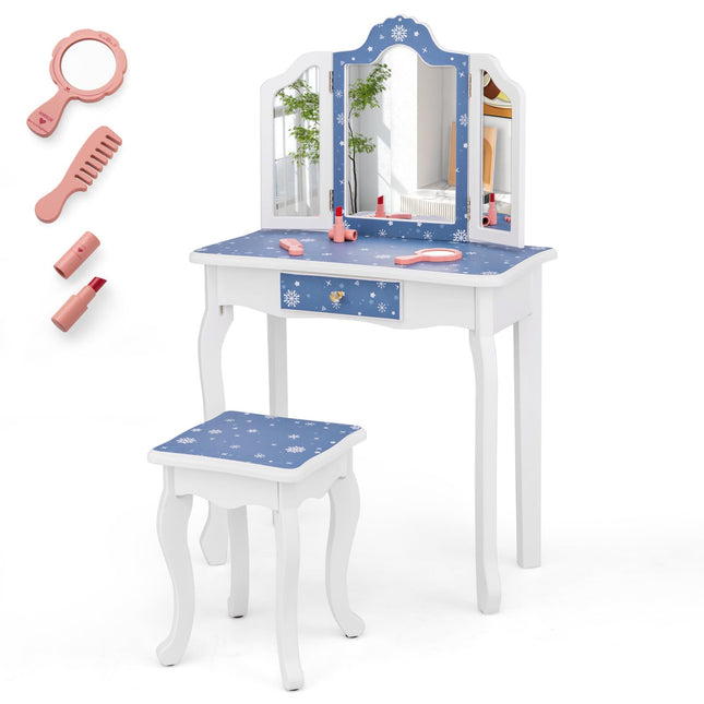 Costzon Kids Vanity, Girls Vanity Set with Mirror and Stool