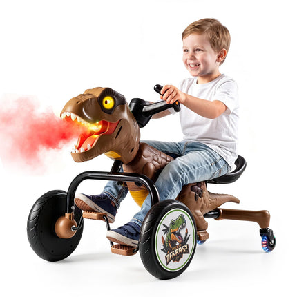 Costzon Dinosaur Kids Pedal Car with Lights Mist Spray Roar Sound