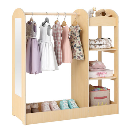 Costzon Kids Dress up Storage with Mirror, Clothes Rack, 3-Tier Shelves
