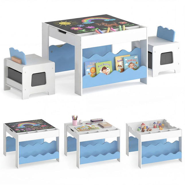 Costzon Kids Table and Chairs Wooden 4-in-1 Toddler Activity Desk Set