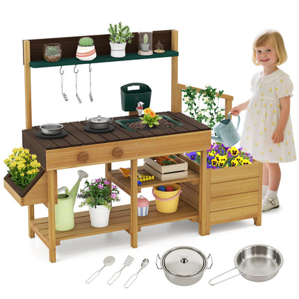 Costzon Play Kitchen for Kids Wooden Toy Playset w/Removable Faucet