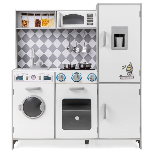 Costzon Play Kitchen for Kids, Wooden Toy Kitchen Set with Ice Maker