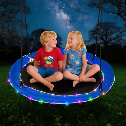 Costzon 40" Flying Saucer Tree Swing with LED Lights for Kids Adults, Saucer Swing with Adjustable Multi-strand Hanging Ropes