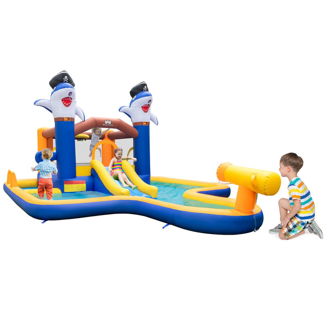 BOUNTECH Inflatable Water Slide, Shark Themed Water Bounce House with Slide for Kids Backyard Fun