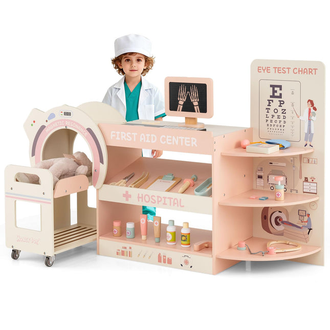 Costzon Kids Doctor Play Set Wooden Pretend Doctor Kit w/ Eye Chart