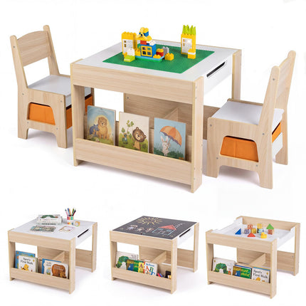 Costzon 4 in 1 Kids Table and Chairs with Building Blocks