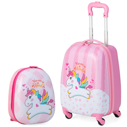 BABY JOY 2 PC Kids Luggage, 16" Toddlers Carry-on Suitcase & 12" Backpack Set