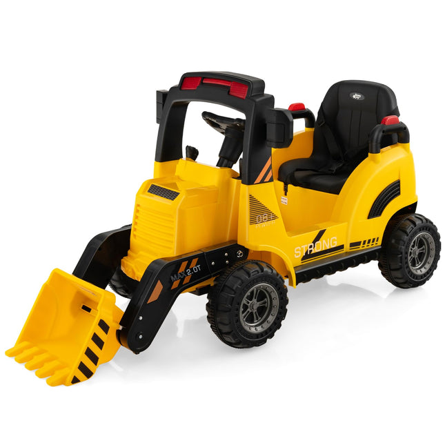 Costzon Ride on Excavator, 12V Battery Powered Bulldozer Digger with Adjustable Digging Bucket, Yellow