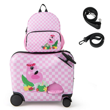 Costzon 2PC Kids Luggage Set, 3 in 1 Toddler 18" Ride-on & Carry-on Hardshell Suitcase with Wheels