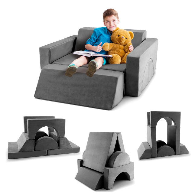 Costzon Convertible Toddler Couch, 8PCS Kids Modular Play Sofa w/Detachable Cover for Playroom
