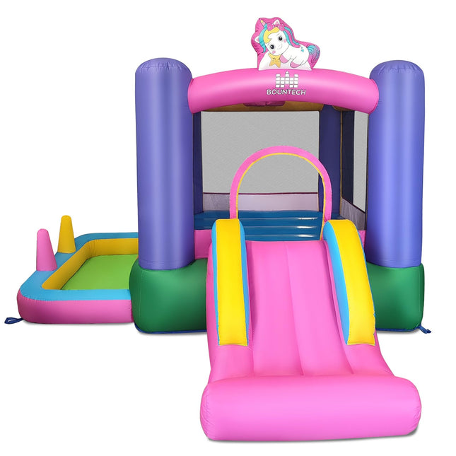 BOUNTECH Inflatable Bounce House with Ball Pit, 480w Blower, Mini Bounce House for Boys Girls Backyard Birthday Party Gifts