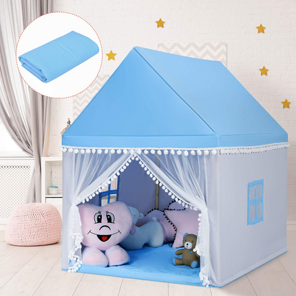 Costzon Kids Play Tent, Large Playhouse w/ Washable Mat, Windows, Solid Wood Frame