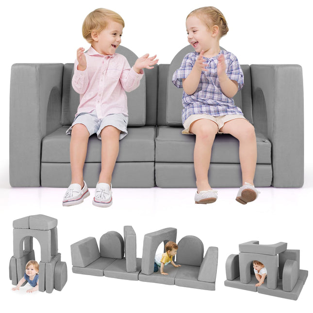 Costzon Kids Play Couch, Versatile Building Fort Foam Play Couch for Boys & Girls(8Pieces)