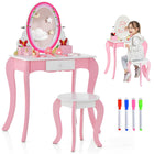 Costzon Kids Vanity, Girls Vanity Set with Mirror and Stool, Drawer, Storage Grids