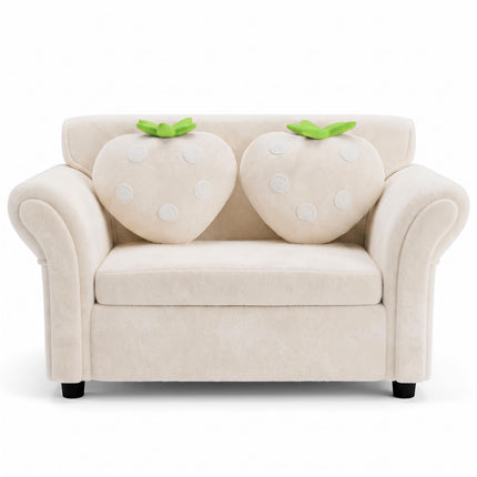 Costzon Kids Couch Double Seat Children's Sofa with 2 Strawberry Pillows