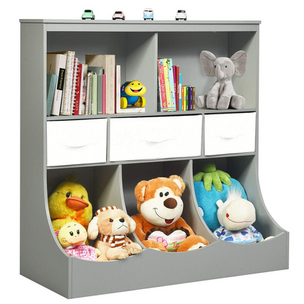 Costzon 3-Tier Kids Bookcase Toddler Storage Organizer Cabinet Shelf w/ 8 Compartment Box and 3 Removable Drawers for Children