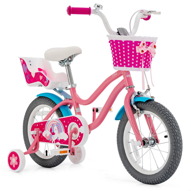 BABY JOY Kids Bike, 14 18 Inch Bike w/Removable Training Wheels, Kids Bicycle for 4-9 Years Old Toddler Girls Boys