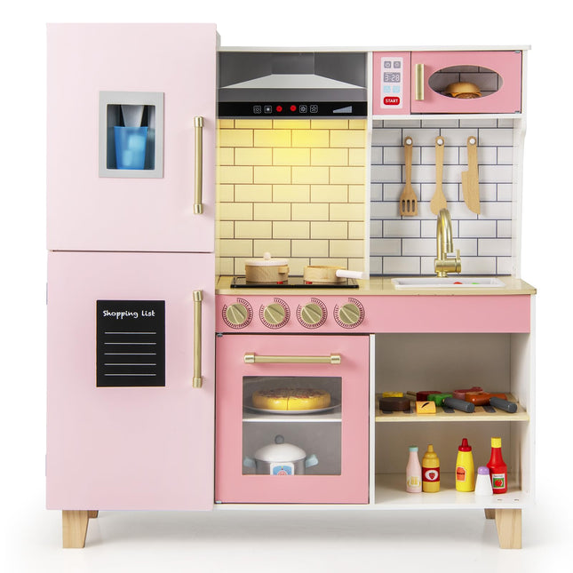 Costzon Kids Kitchen Playset, Wooden Pretend Play Kitchen with BBQ Grill