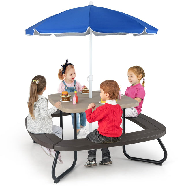 Costzon  8 Person Kids Outdoor Table and Chairs with Foldable & Adjustable Umbrella